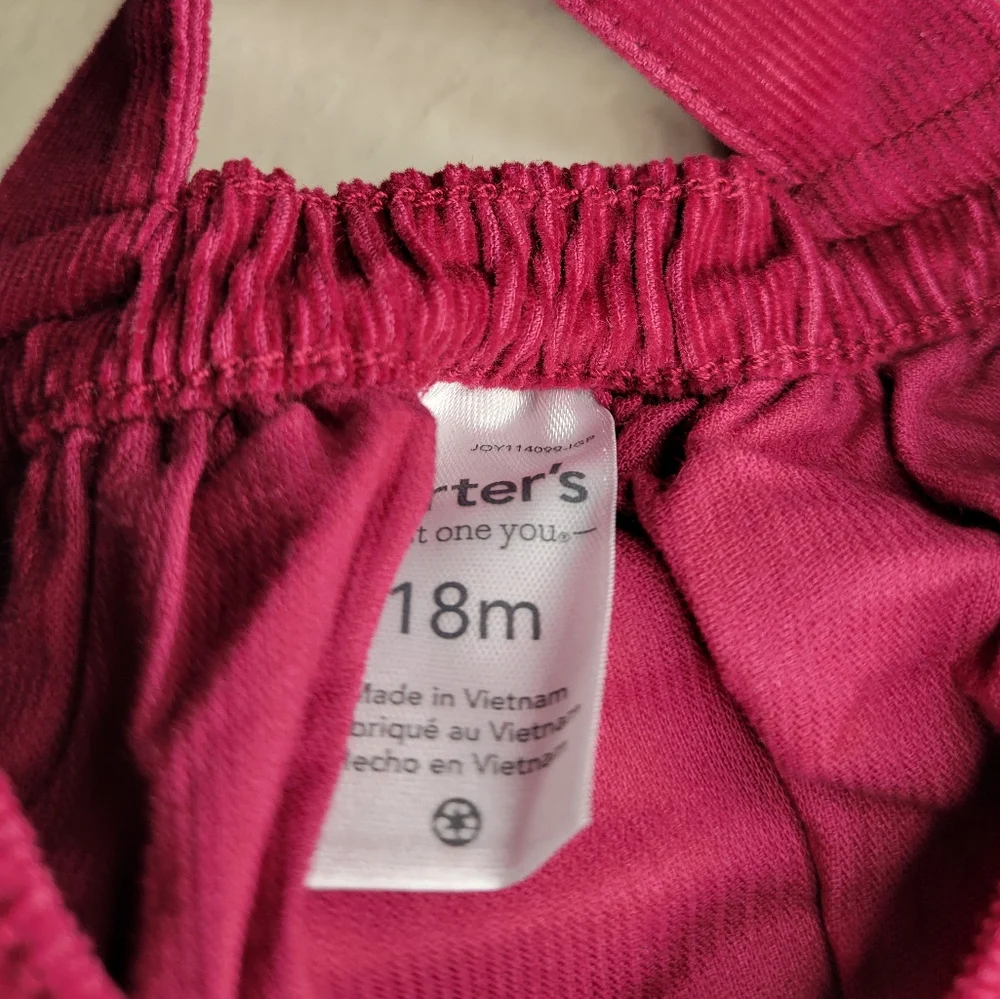 nwot carters 100% cotton courduroy red dress,  18 months